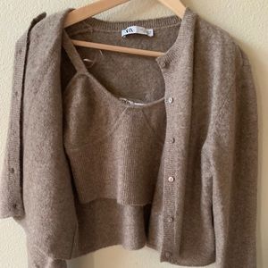 Zara Two Piece Crop Tank Top and Cardigan L